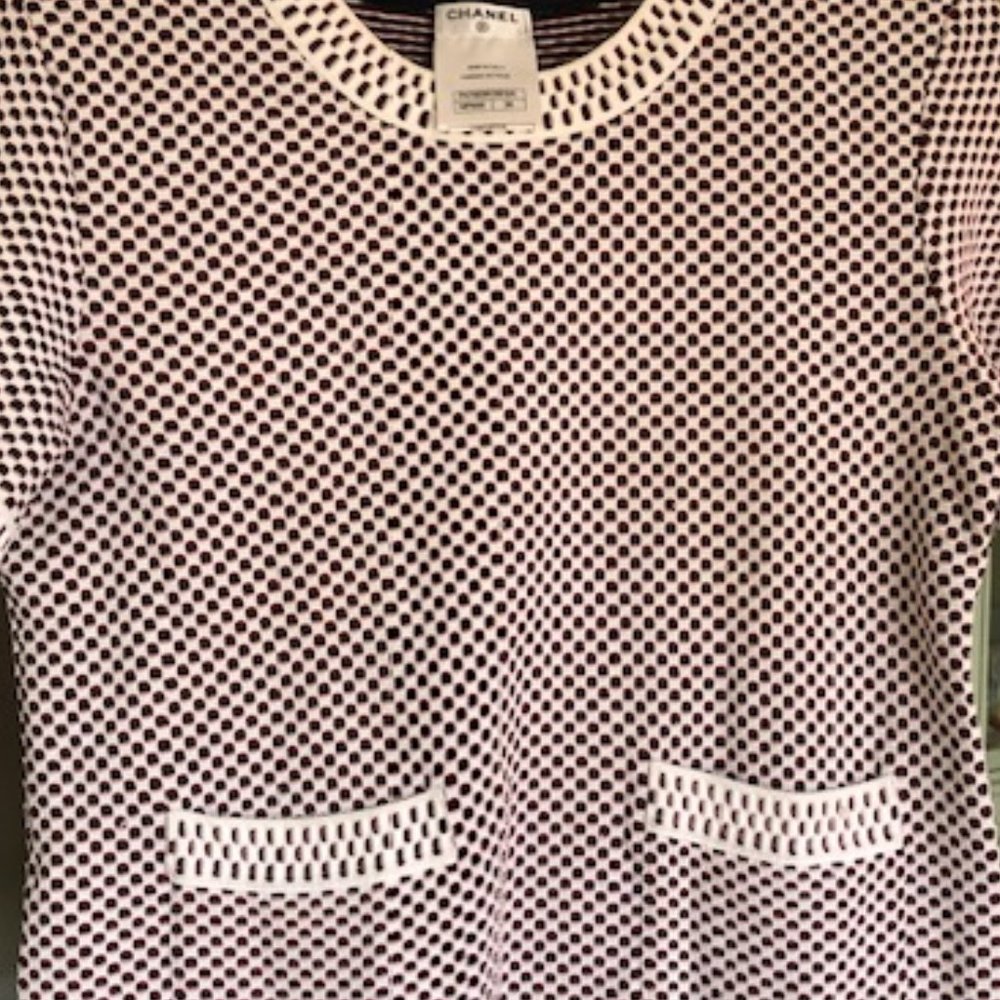 CHANEL Knit Short Sleeve Top, Medium, Size 38, Color: red, black, white